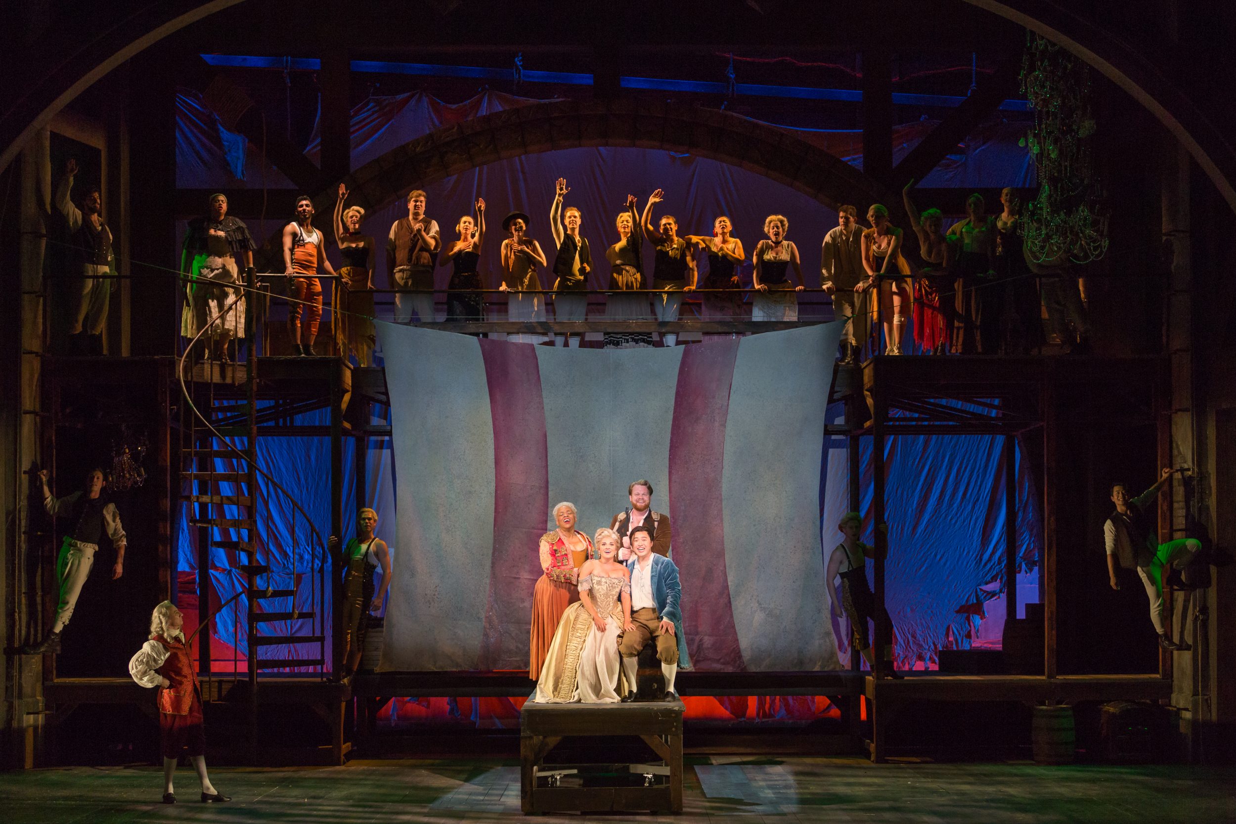 Cast on stage for the 2015 production of Candide.